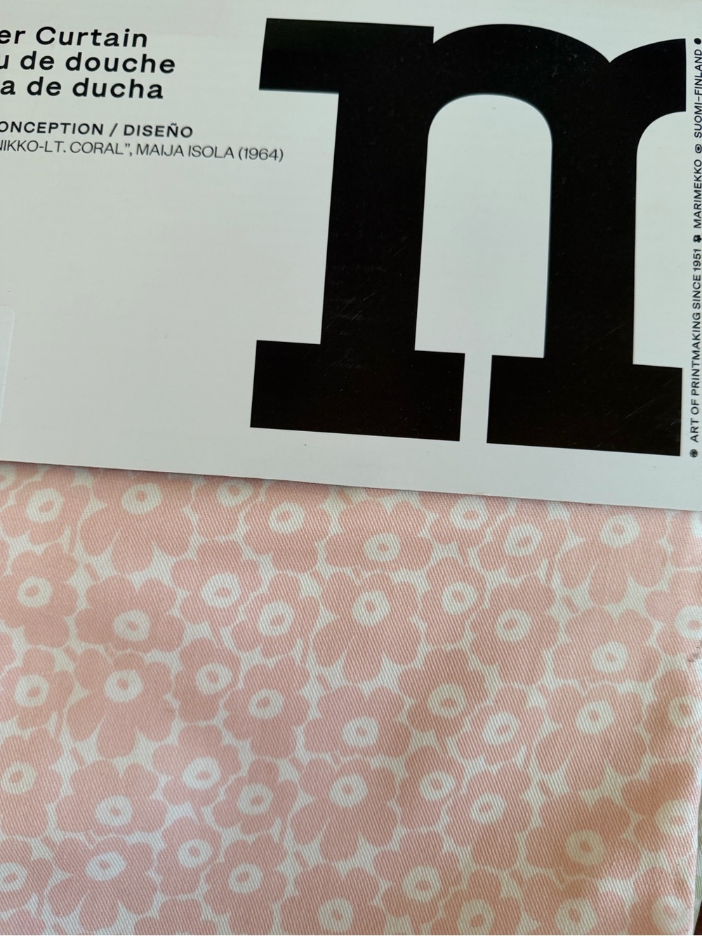 HTF Marimekko Pink and White Floral Design Pikkuinen Unikko Shower Curtain